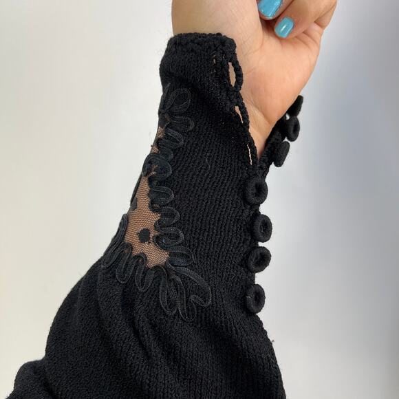 Pat Sandler for Wellmore Black Long Sleeve Knit Top Vintage 80's - Picture 6 of 9